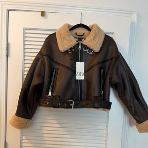 Zara Brown Faux Leather and shearling jacket. NWT